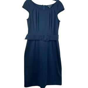 Adrianna Papell Black Cap Sleeve Sheath Dress with Belt Professional Wear Siz 10